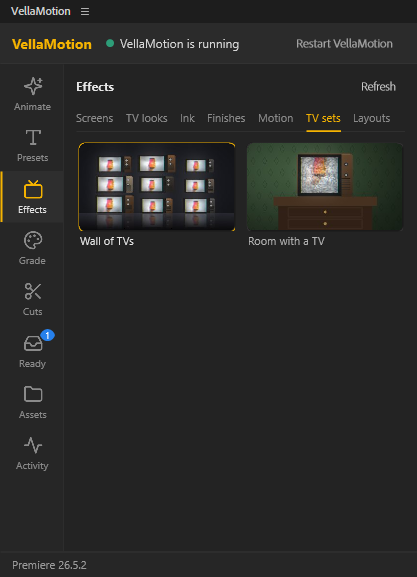 The panel's Effects page